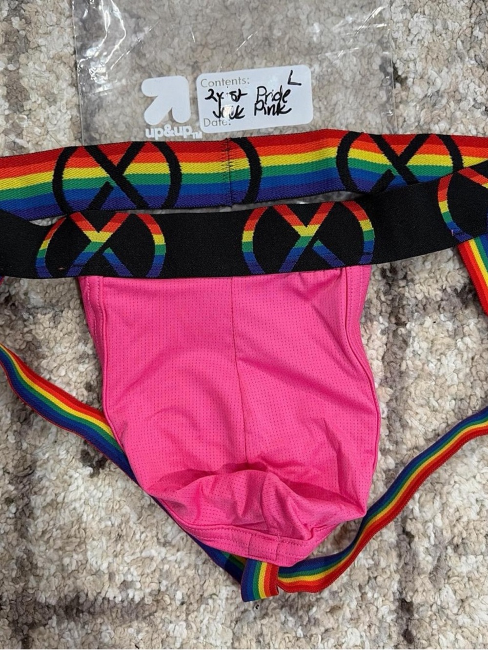 2xist Pink Athletic Jock with Rainbow X Elastic Waistband